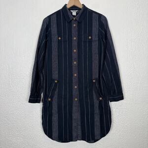 Duluth Trading Co. Artisan Hemp Duster Shirt Navy Blue Gardening Size Small